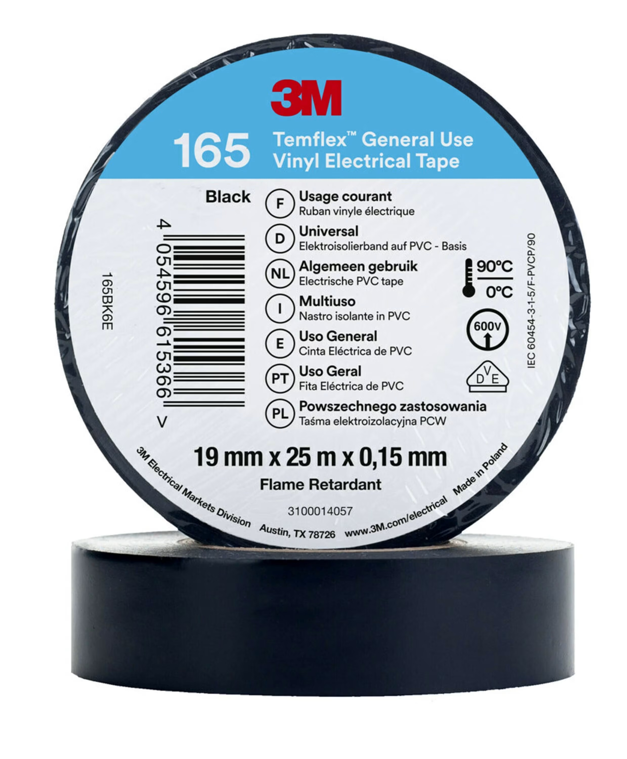 Temflex 165 19mm x 25m Black